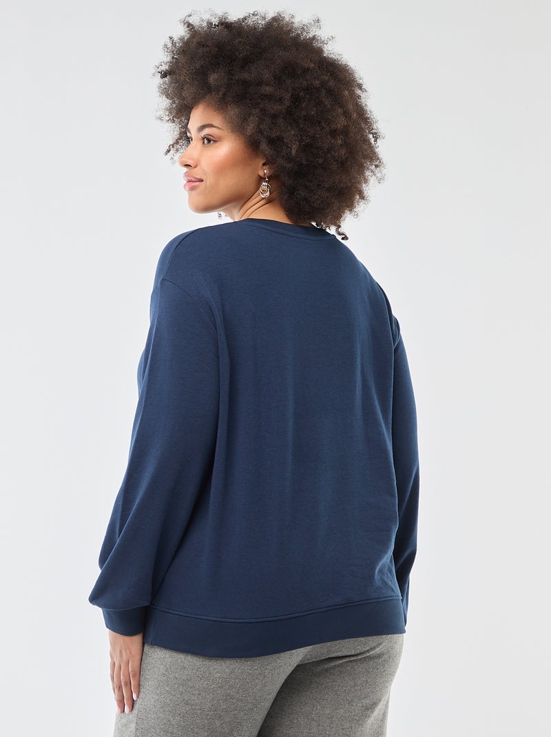 Sweat léger uni à col rond Bleu - Kiabi