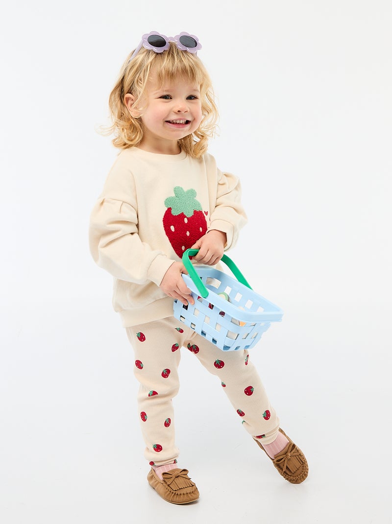 Sweat-shirt à manches longues avec patch en maille bouclette Beige - Kiabi