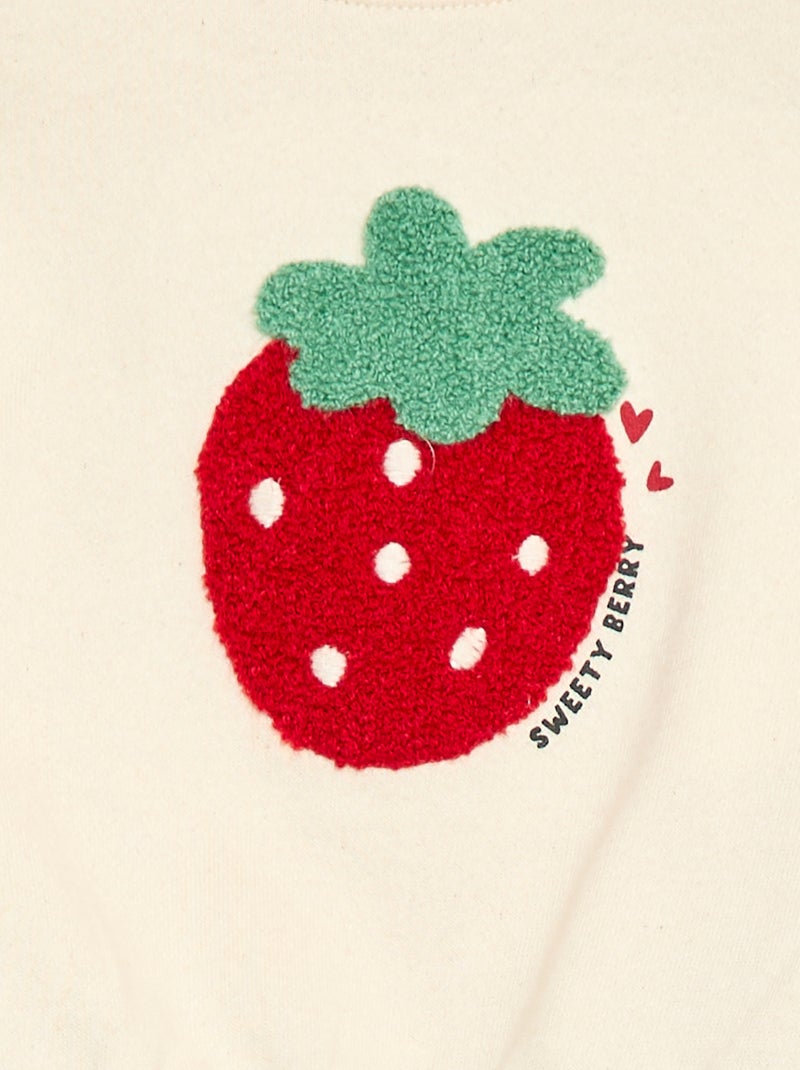 Sweat-shirt à manches longues avec patch en maille bouclette Beige - Kiabi