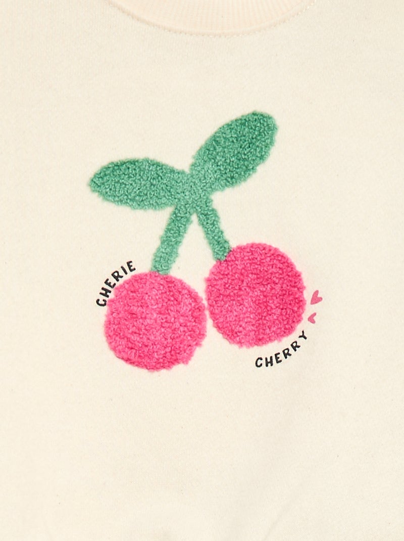 Sweat-shirt à manches longues avec patch en maille bouclette Beige - Kiabi