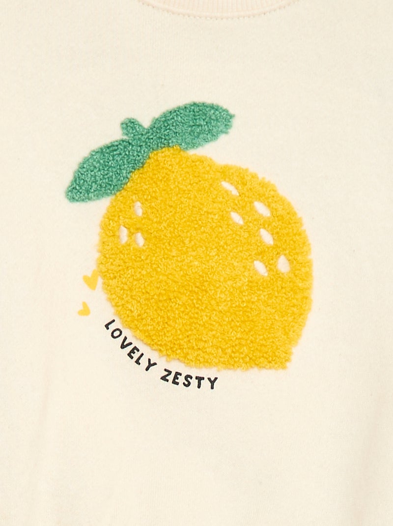 Sweat-shirt à manches longues avec patch en maille bouclette Beige - Kiabi