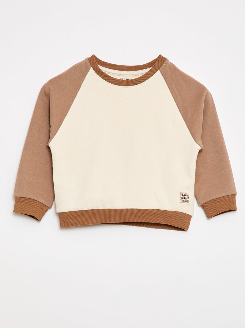 Sweat-shirt bicolore en molleton non gratté Beige - Kiabi