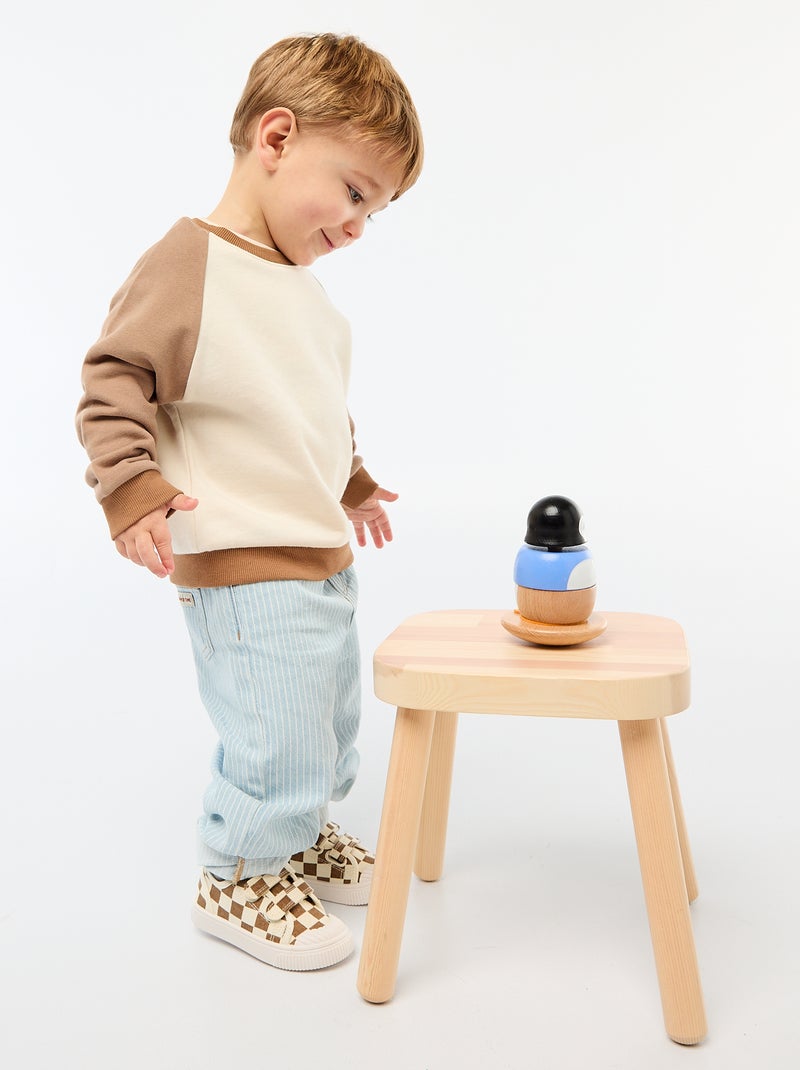 Sweat-shirt bicolore en molleton non gratté Beige - Kiabi