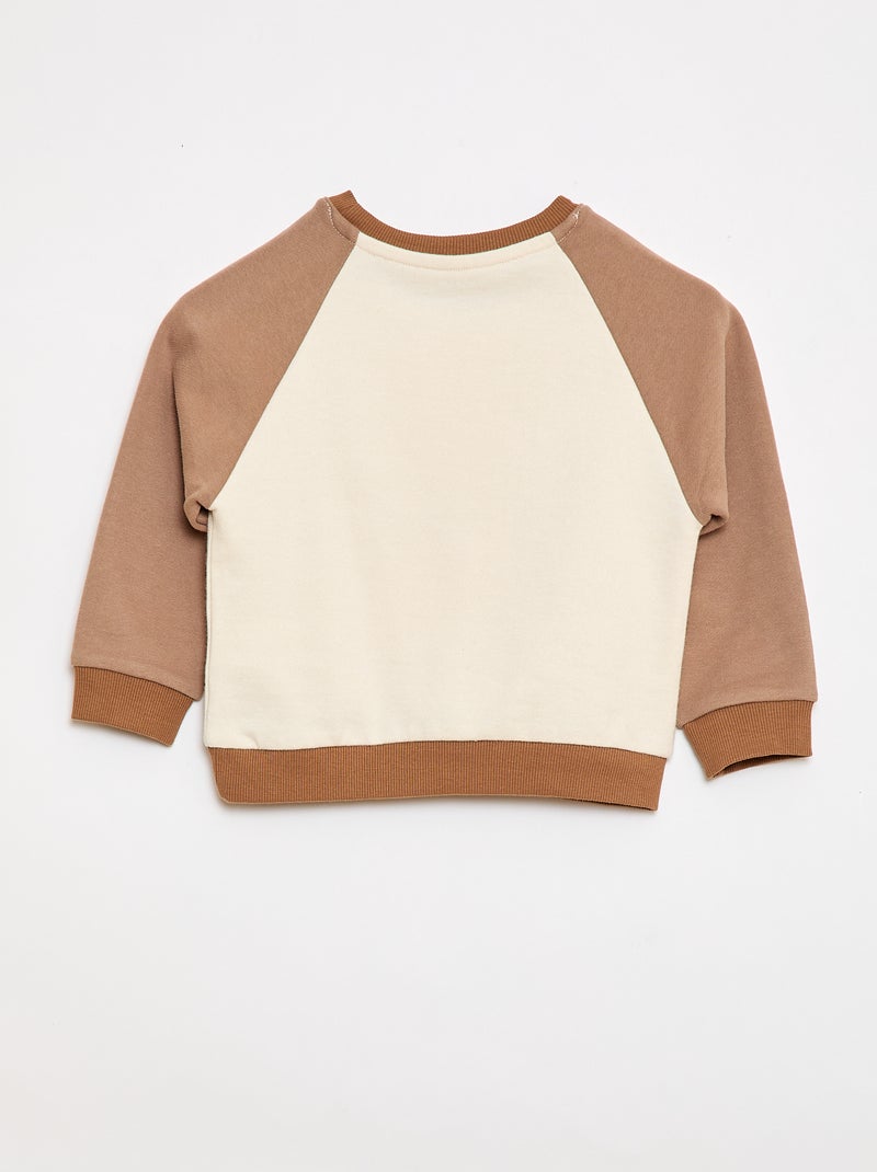 Sweat-shirt bicolore en molleton non gratté Beige - Kiabi