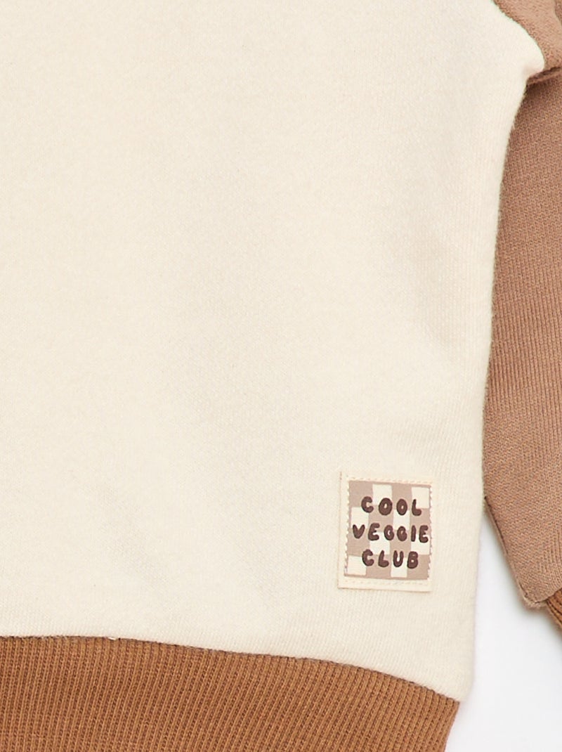 Sweat-shirt bicolore en molleton non gratté Beige - Kiabi
