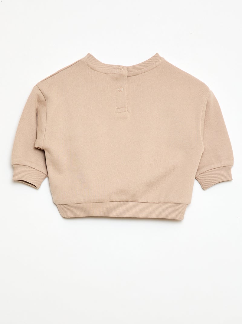 Sweat-shirt manches longues à col rond Beige - Kiabi