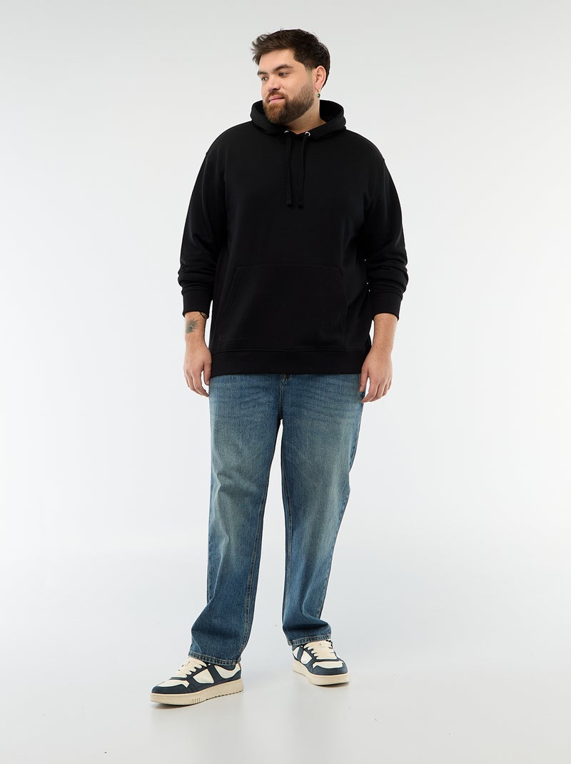 Sweat uni à capuche en french terry Noir - Kiabi