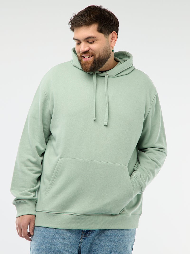 Sweat uni à capuche en french terry Vert - Kiabi