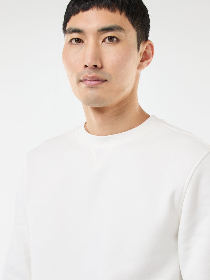 Sweat uni à col rond en molleton gratté Blanc - Kiabi