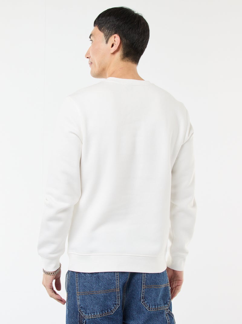 Sweat uni à col rond en molleton gratté Blanc - Kiabi