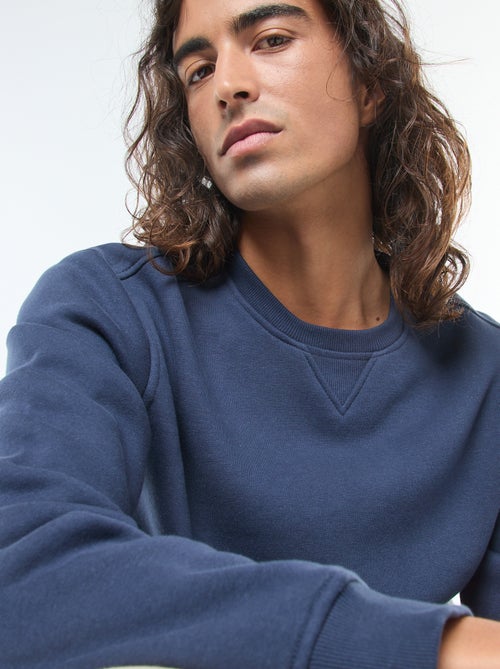 Sweat uni à col rond en molleton gratté - Kiabi