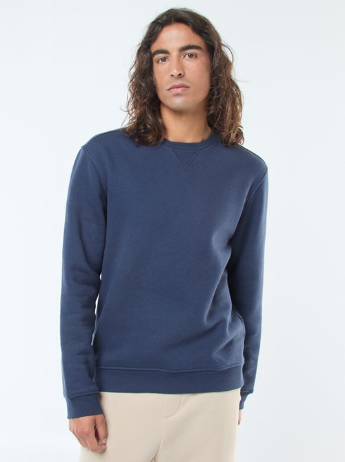 Sweat uni à col rond en molleton gratté - Kiabi