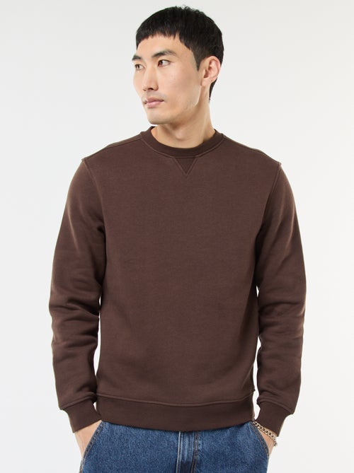 Sweat uni à col rond en molleton gratté - Kiabi