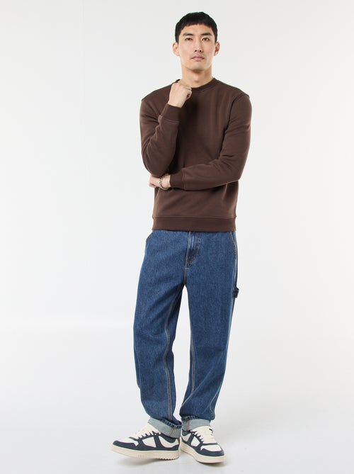 Sweat uni à col rond en molleton gratté - Kiabi