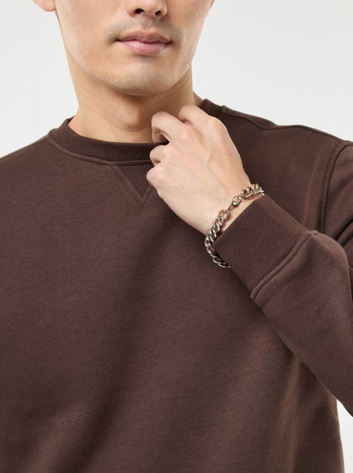 Sweat uni à col rond en molleton gratté - Kiabi