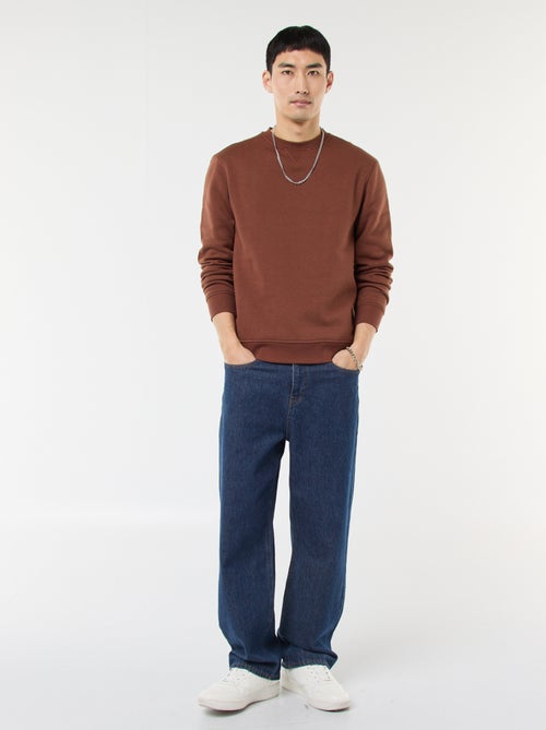 Sweat uni à col rond en molleton gratté - Kiabi