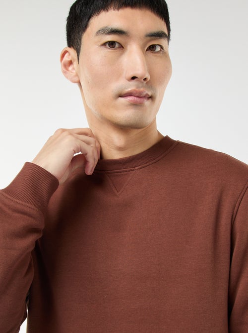 Sweat uni à col rond en molleton gratté - Kiabi