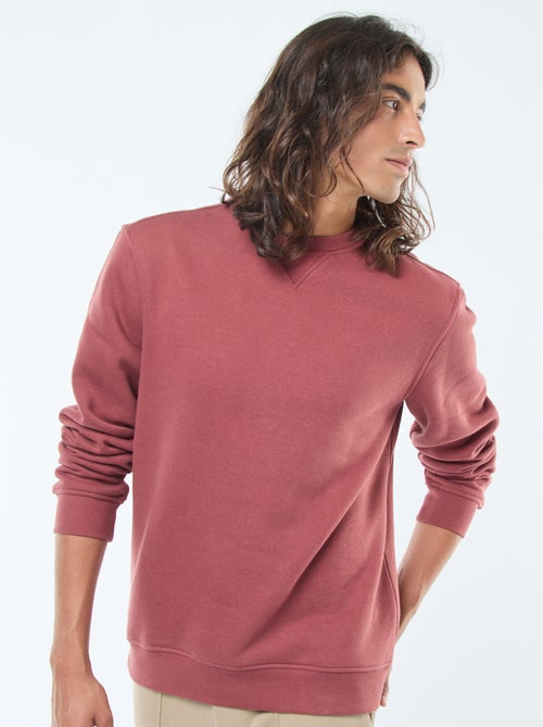 Sweat uni à col rond en molleton gratté - Kiabi