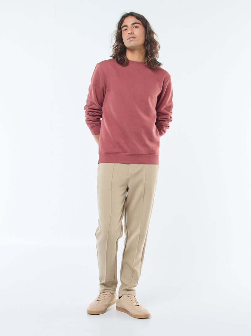 Sweat uni à col rond en molleton gratté Rouge - Kiabi