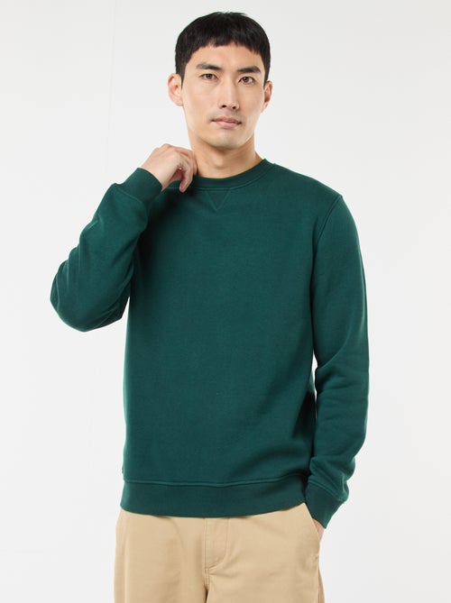 Sweat uni à col rond en molleton gratté - Kiabi