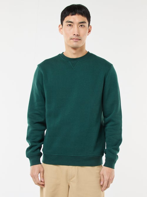 Sweat uni à col rond en molleton gratté - Kiabi