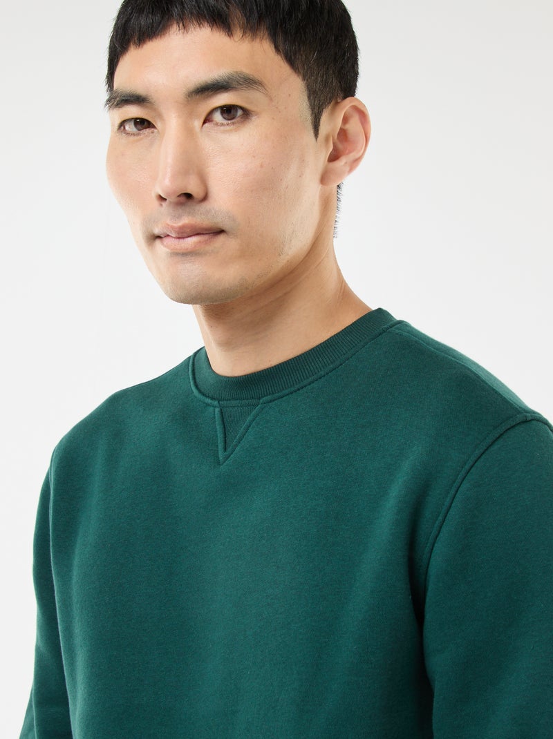 Sweat uni à col rond en molleton gratté Vert - Kiabi