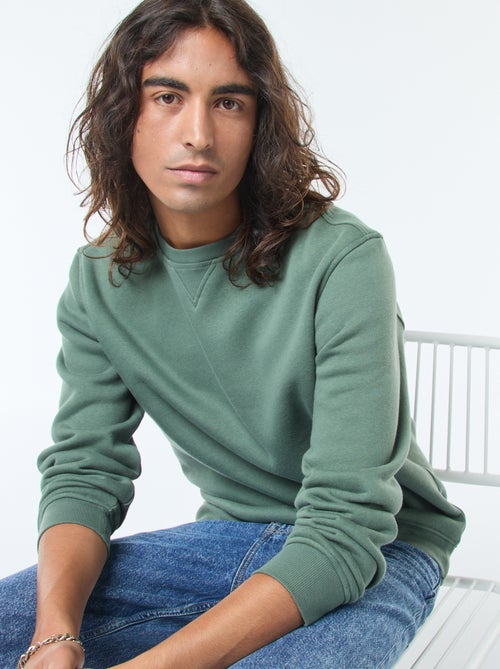 Sweat uni à col rond en molleton gratté - Kiabi