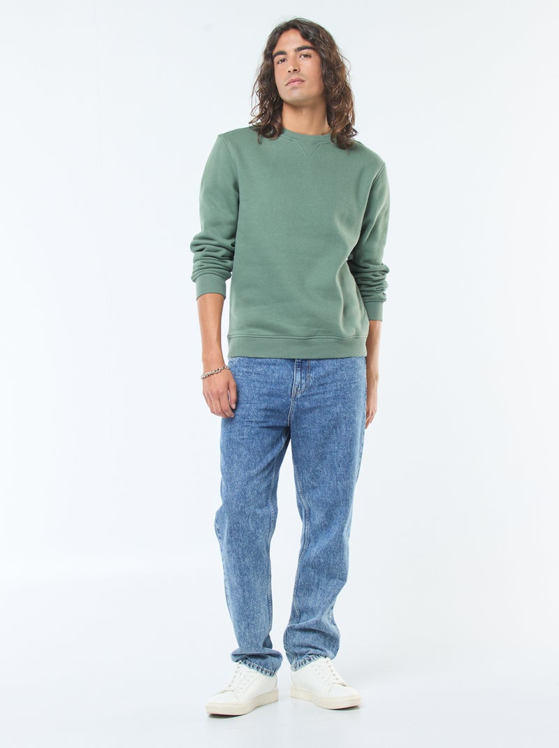 Sweat uni à col rond en molleton gratté Vert - Kiabi