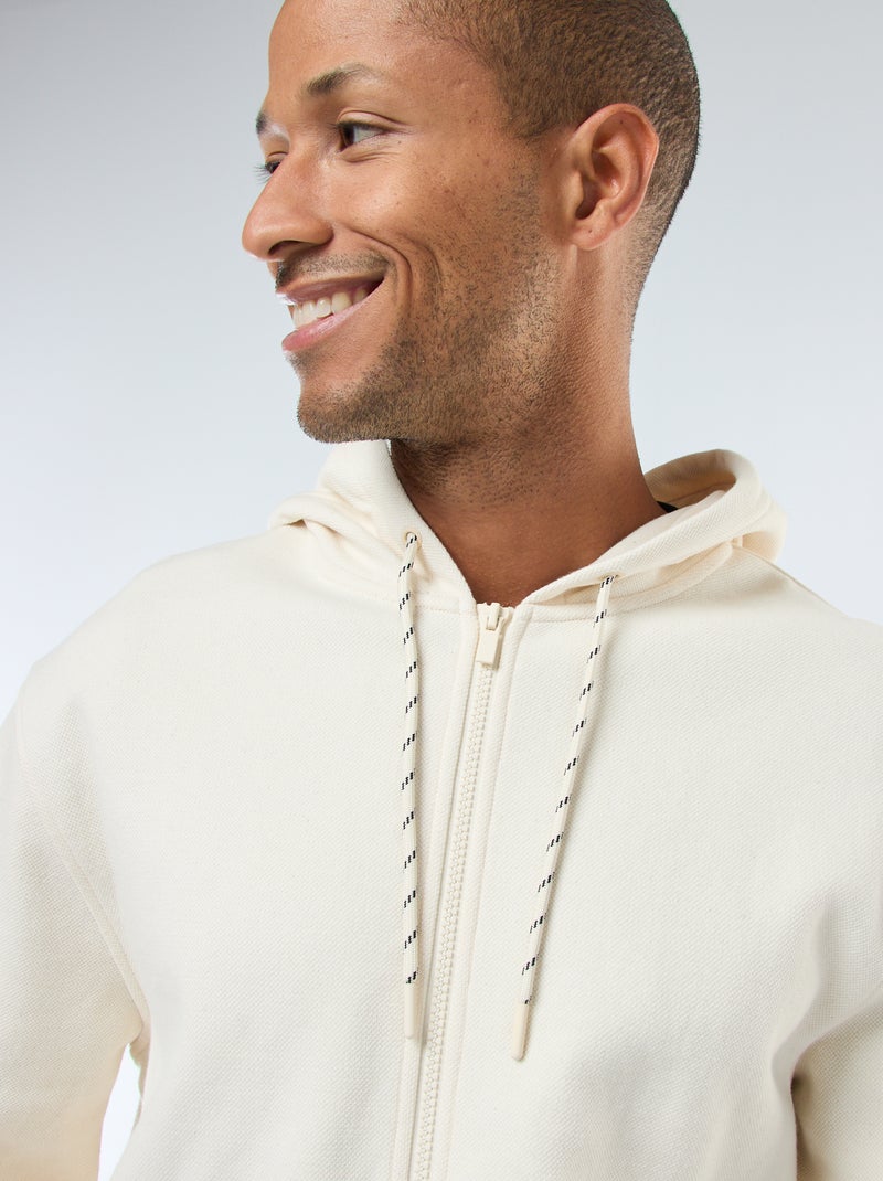 Sweat uni en maille piquée à capuche Blanc - Kiabi