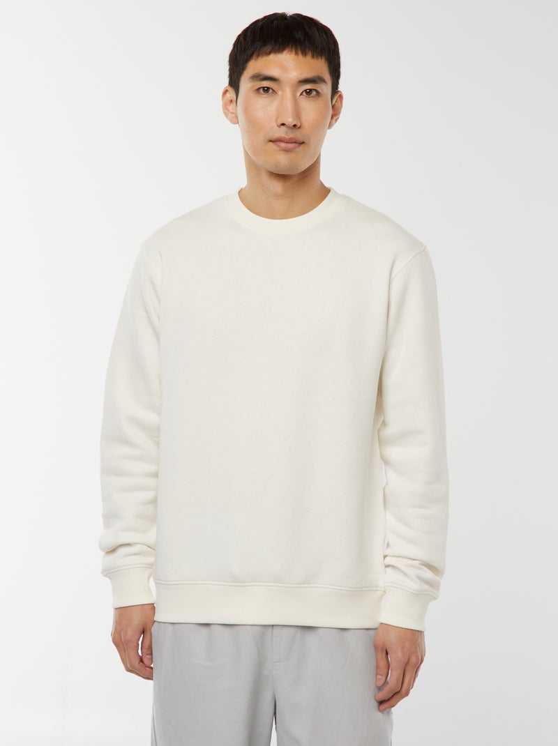 Sweat uni en molleton à col rond Blanc - Kiabi