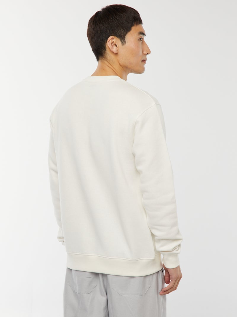 Sweat uni en molleton à col rond Blanc - Kiabi