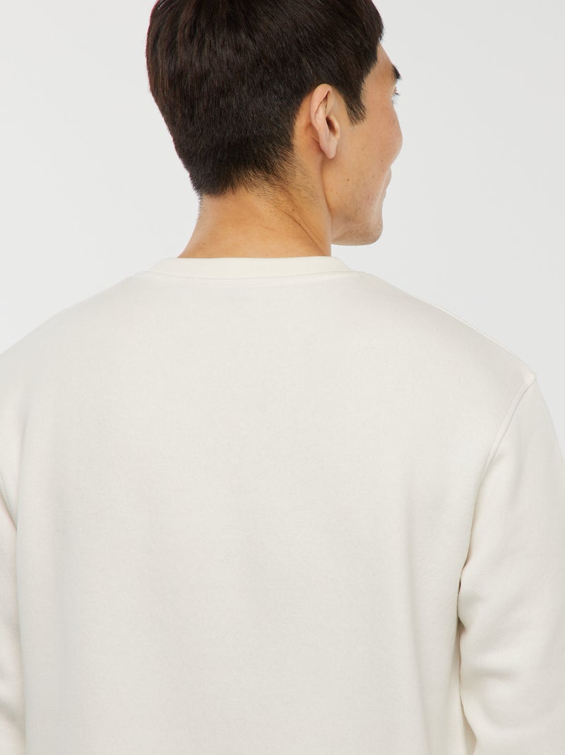 Sweat uni en molleton à col rond Blanc - Kiabi