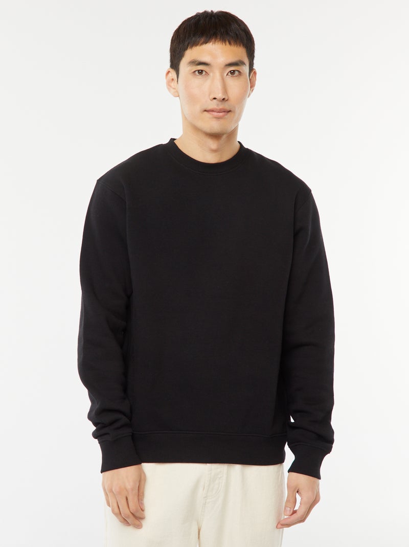 Sweat uni en molleton à col rond Noir - Kiabi