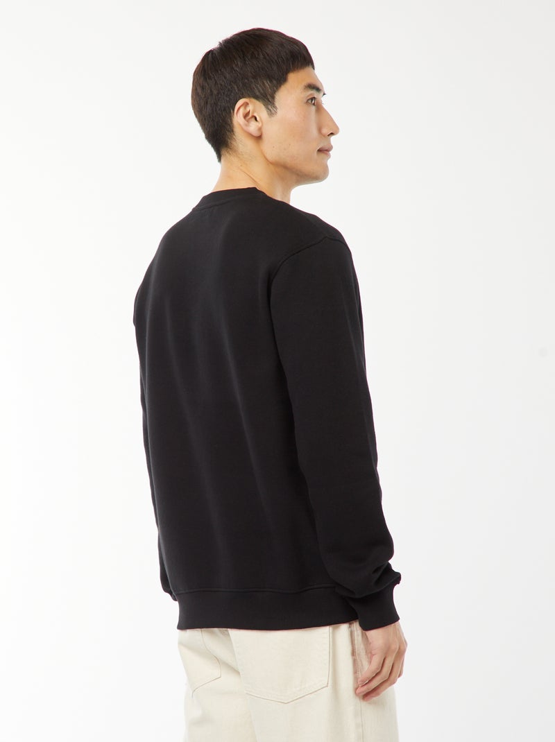 Sweat uni en molleton à col rond Noir - Kiabi