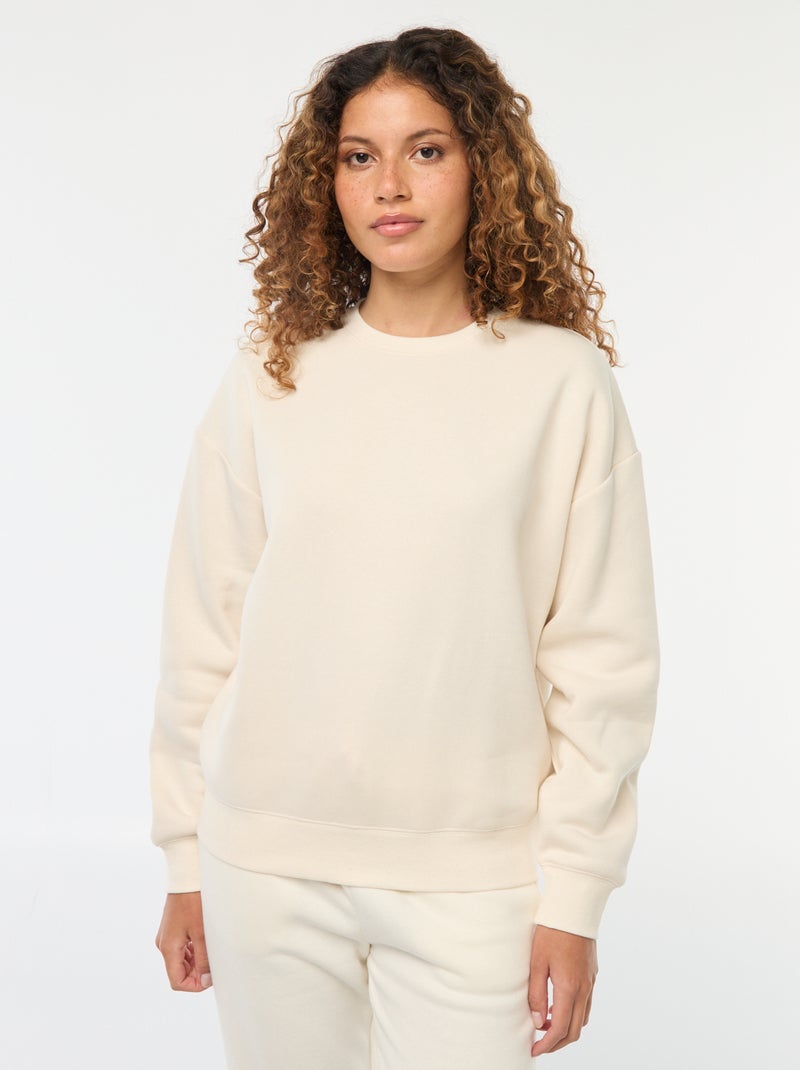 Sweat uni en molleton chaud Crème - Kiabi