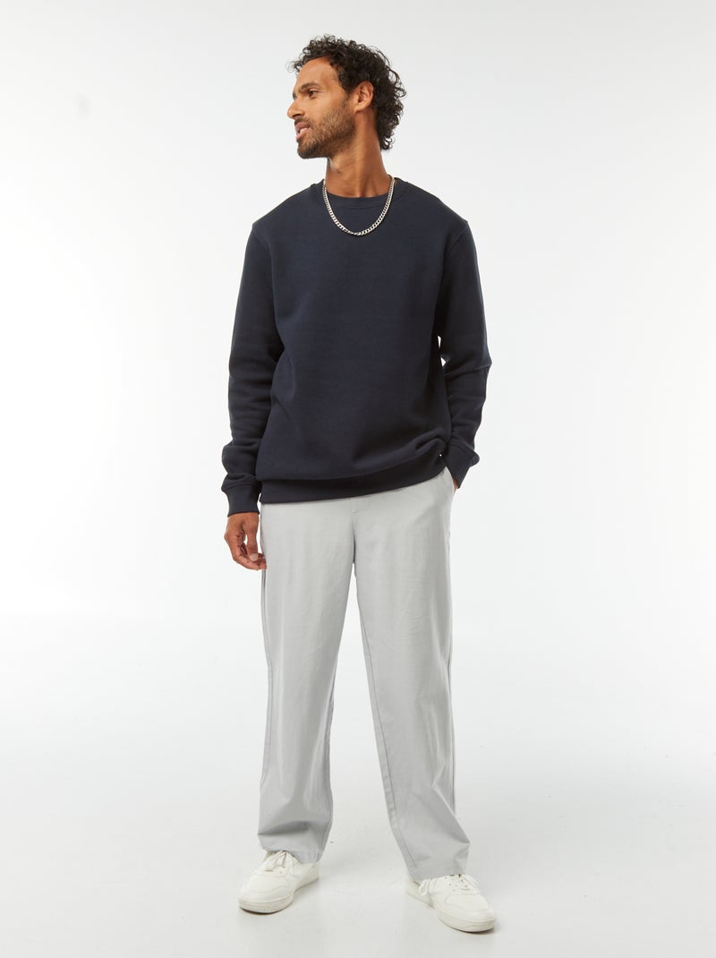 Sweat uni en molleton gratté à col rond Bleu - Kiabi