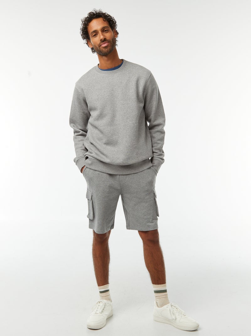 Sweat uni en molleton gratté à col rond Gris - Kiabi