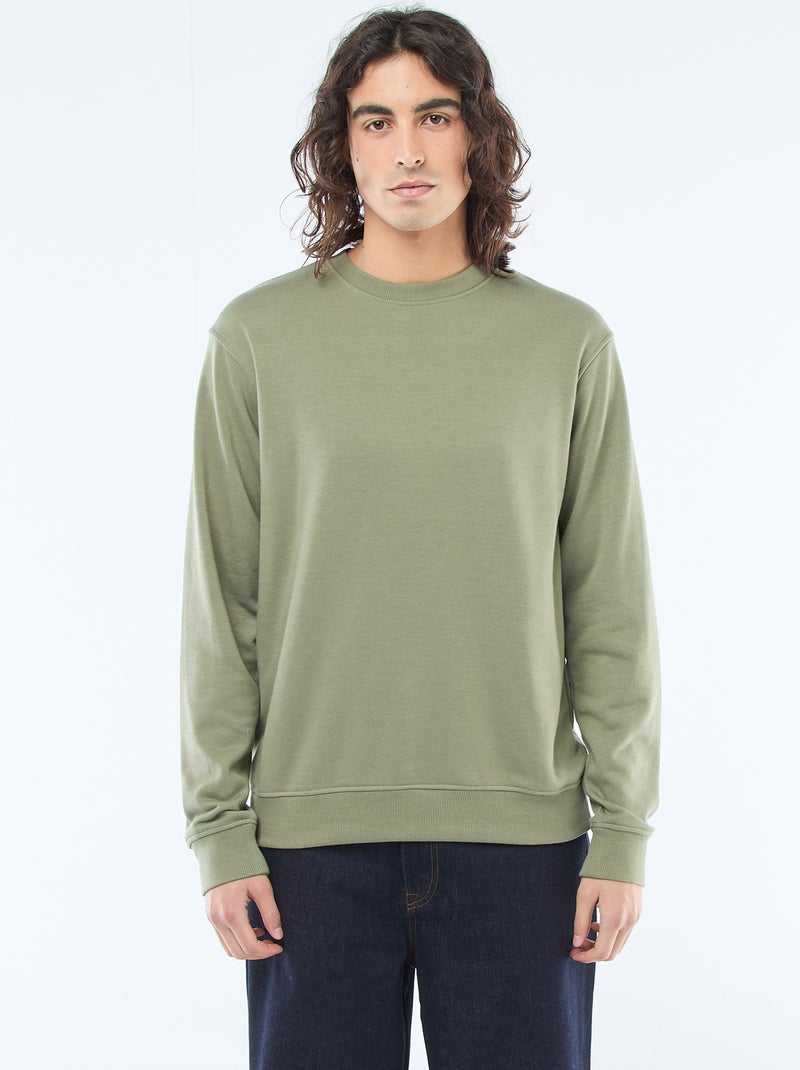 Sweat uni en molleton léger Kaki - Kiabi