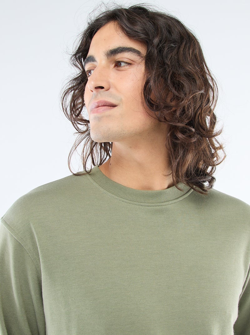 Sweat uni en molleton léger Kaki - Kiabi