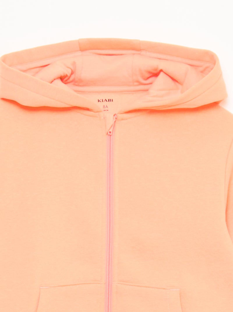 Sweat uni zippé à capuche Orange - Kiabi