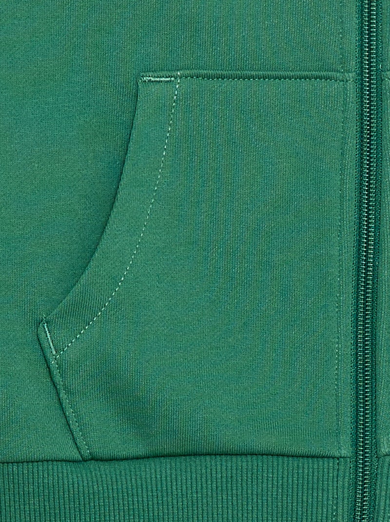 Sweat uni zippé à capuche Vert - Kiabi