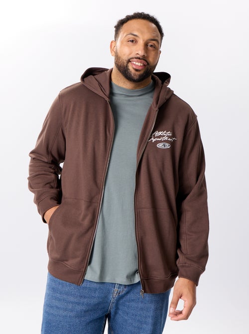 Sweat zippé à capuche avec inscriptions brodées - Kiabi
