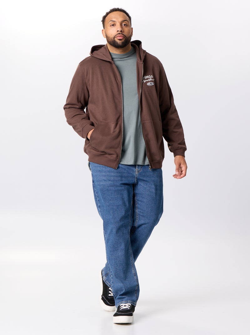 Sweat zippé à capuche avec inscriptions brodées Marron - Kiabi