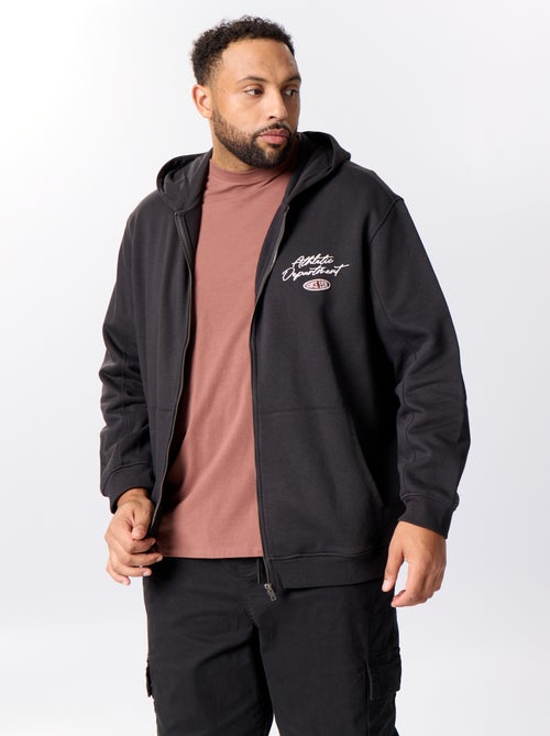 Sweat zippé à capuche avec inscriptions brodées - Kiabi