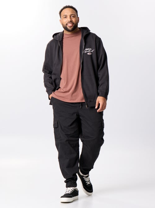 Sweat zippé à capuche avec inscriptions brodées - Kiabi