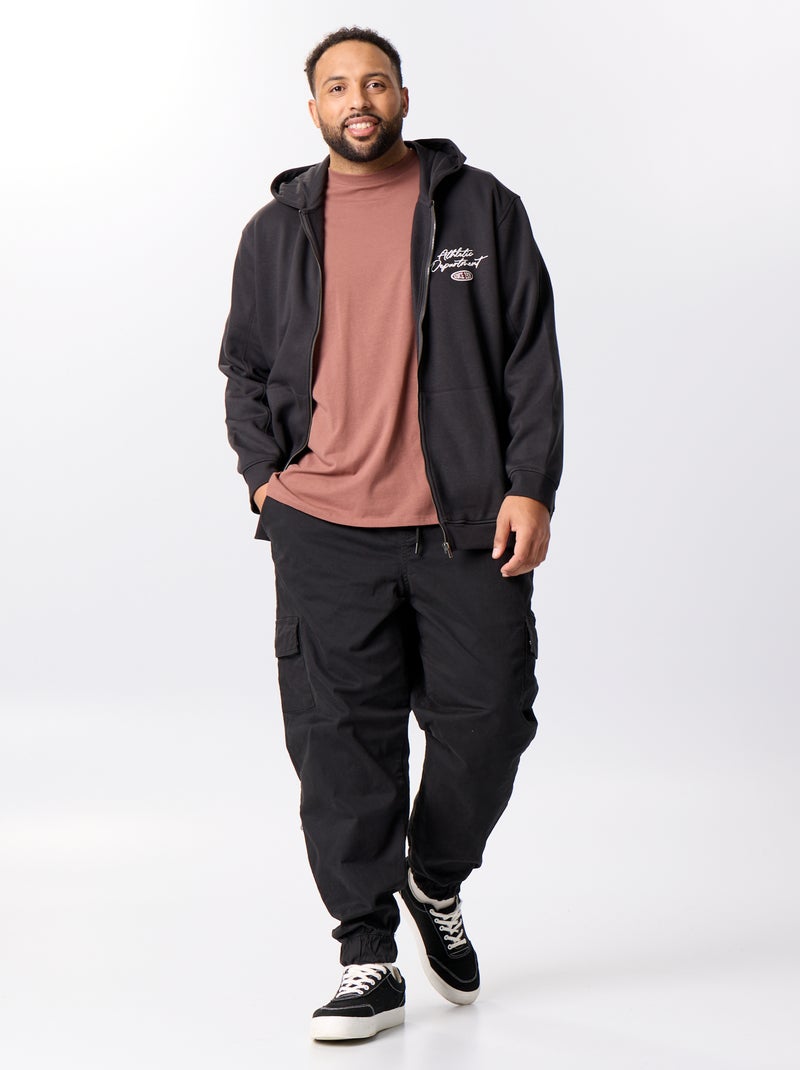 Sweat zippé à capuche avec inscriptions brodées Noir - Kiabi