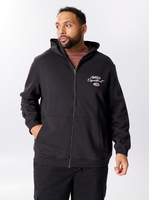 Sweat zippé à capuche avec inscriptions brodées - Kiabi