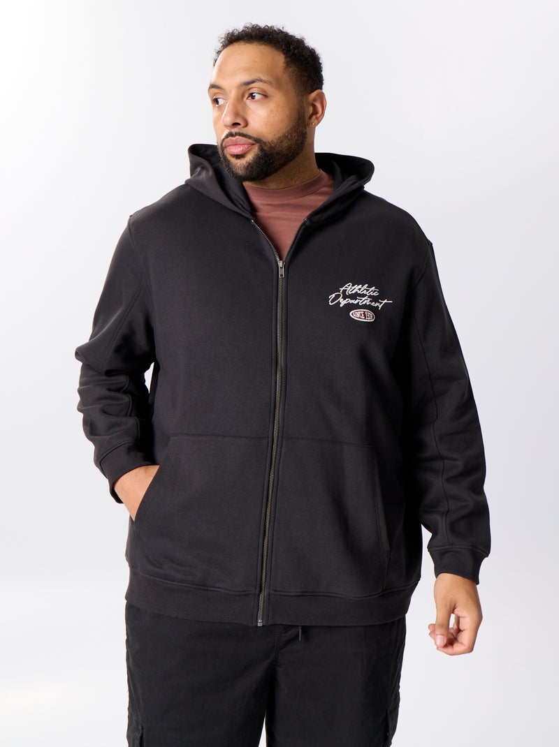Sweat zippé à capuche avec inscriptions brodées Noir - Kiabi