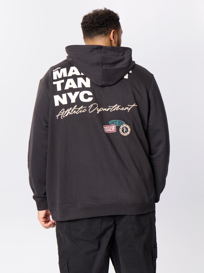 Sweat zippé à capuche avec inscriptions brodées Noir - Kiabi