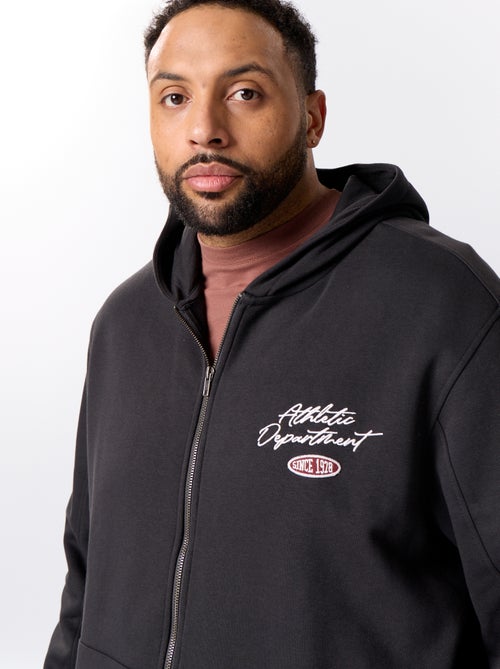 Sweat zippé à capuche avec inscriptions brodées - Kiabi